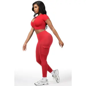 Rakeisha Red Cargo Zip Up Active Legging Set