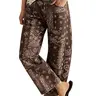 CHOUYATOU Women's Printed Wide-Leg Jeans Y2k Loose Mid-Rise Jeans in Soft Pink with Boho Floral Pattern Casual Denim Trousers