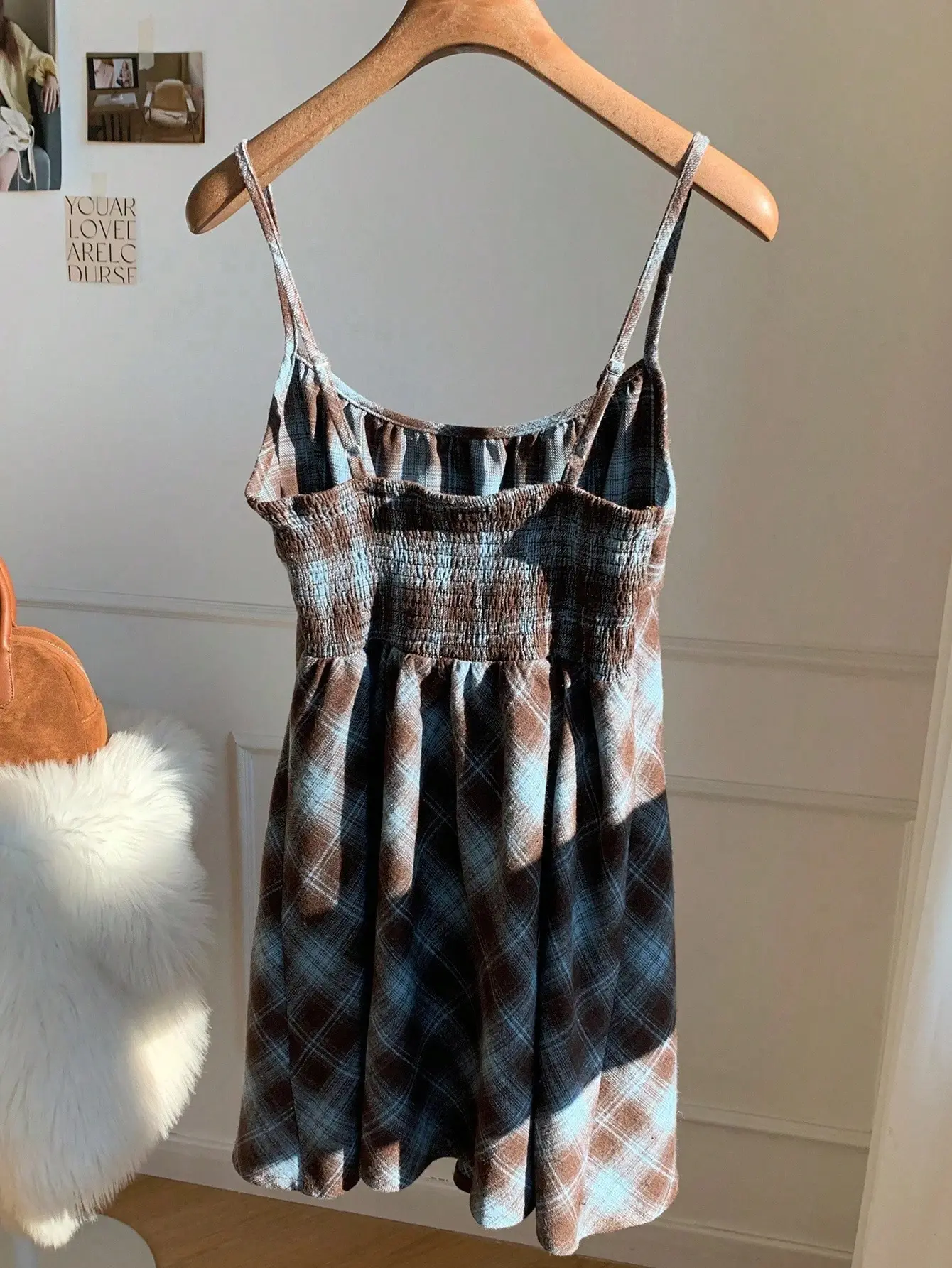 Comfortcana Women's Autumn/Winter Casual Plaid Strap Mini Dress Square Neck  Dress, Brown Plaid Dress ,Autumn Cottagecore Dress, Fall Outfit - TikTok  Shop