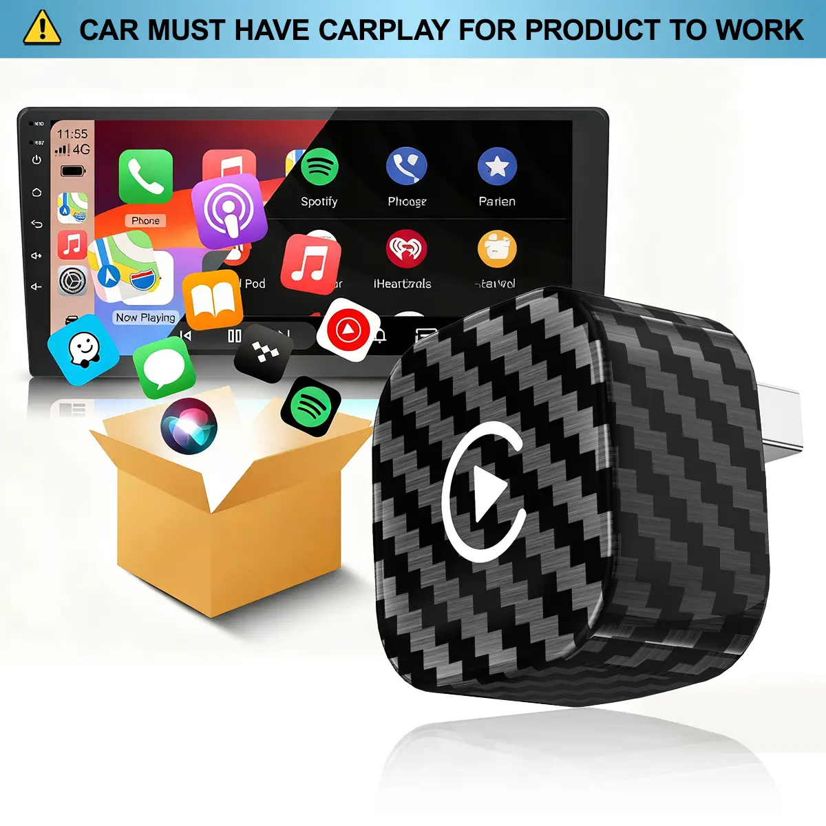 【Summervibes】Yurnlv 2026 New Mini Wireless CarPlay Adapter for iPhone/Android, 2-in-1, supports Apple CarPlay and Android Auto, converts wired connection to wireless connection,  hands-free kit (carbon fiber).