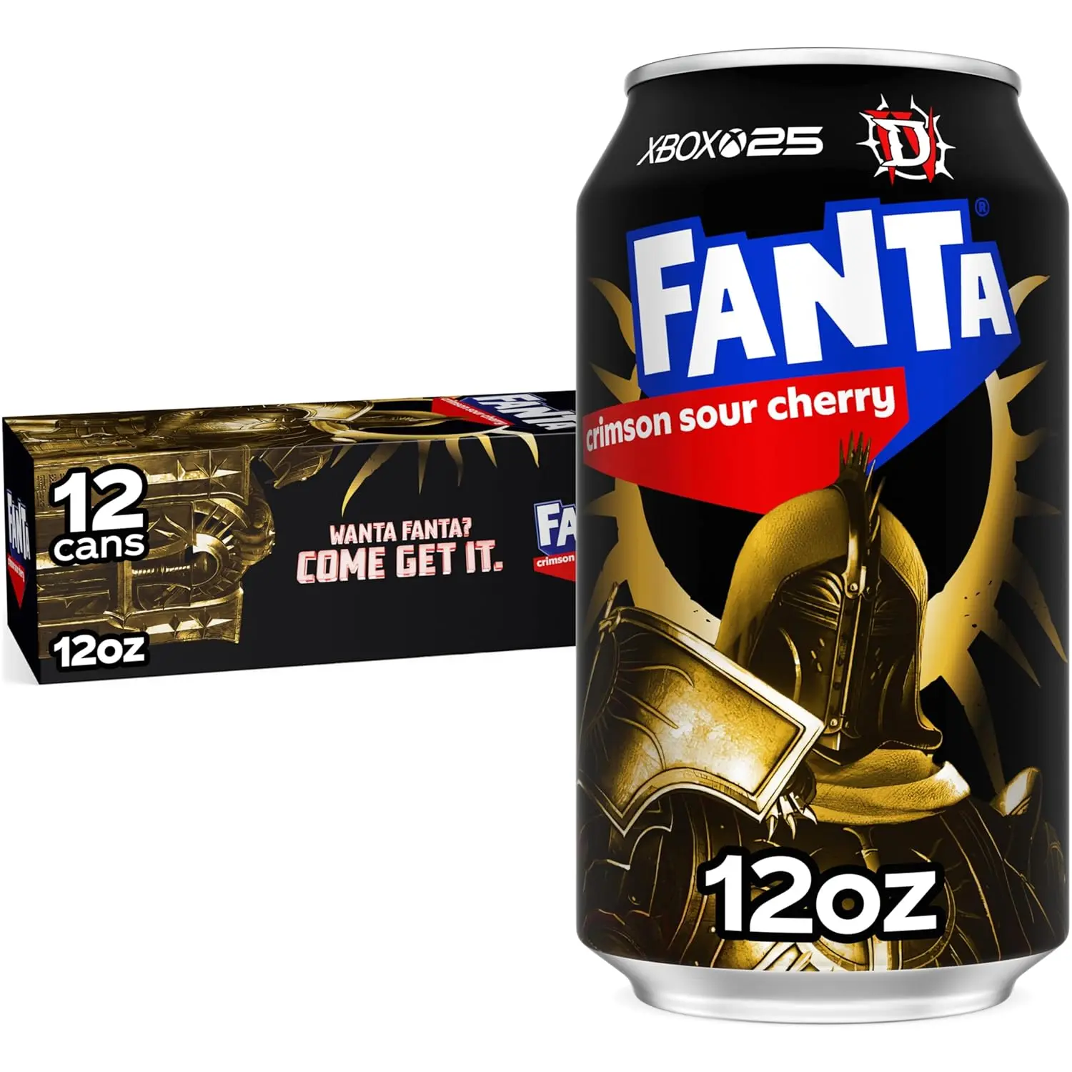 Crimson Sour Cherry Soda Soft Drink Cans, 12 fl oz, 12 Pack | Fridge pack, Diablo IV limited edition, caffeine-free, naturally flavored