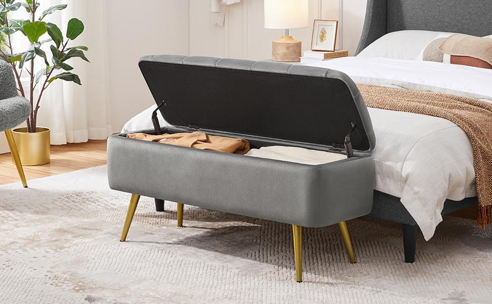Yaheetech Modern Ottoman Footstool Bench with Storage Compartment, Upholstered Bedroom Benches Footrest Stool, Button-Tufted Table Bench