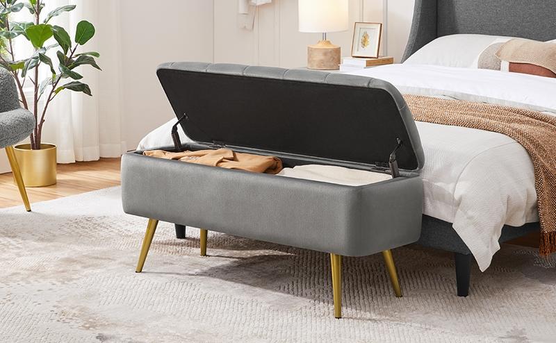 Yaheetech Modern Ottoman Footstool Bench with Storage Compartment, Upholstered Bedroom Benches Footrest Stool, Button-Tufted Table Bench