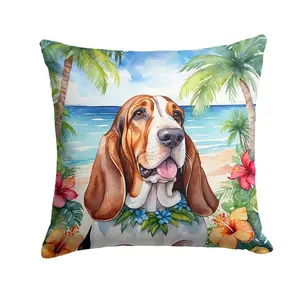 Carolines Treasures DAC6361PW1414 14 x 14 in. Basset Hound Luau Throw Pillow