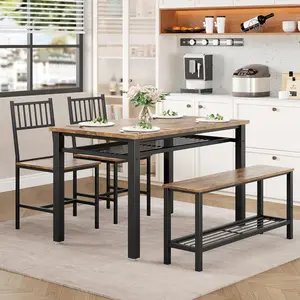 Modern Dining Table Set for 4, Kitchen Table for 4 with Chairs &Storage Bench,47 "Rectangular Dining Room Set with Bench,4 Piece Kitchen Table Set for Small Space/Apartment