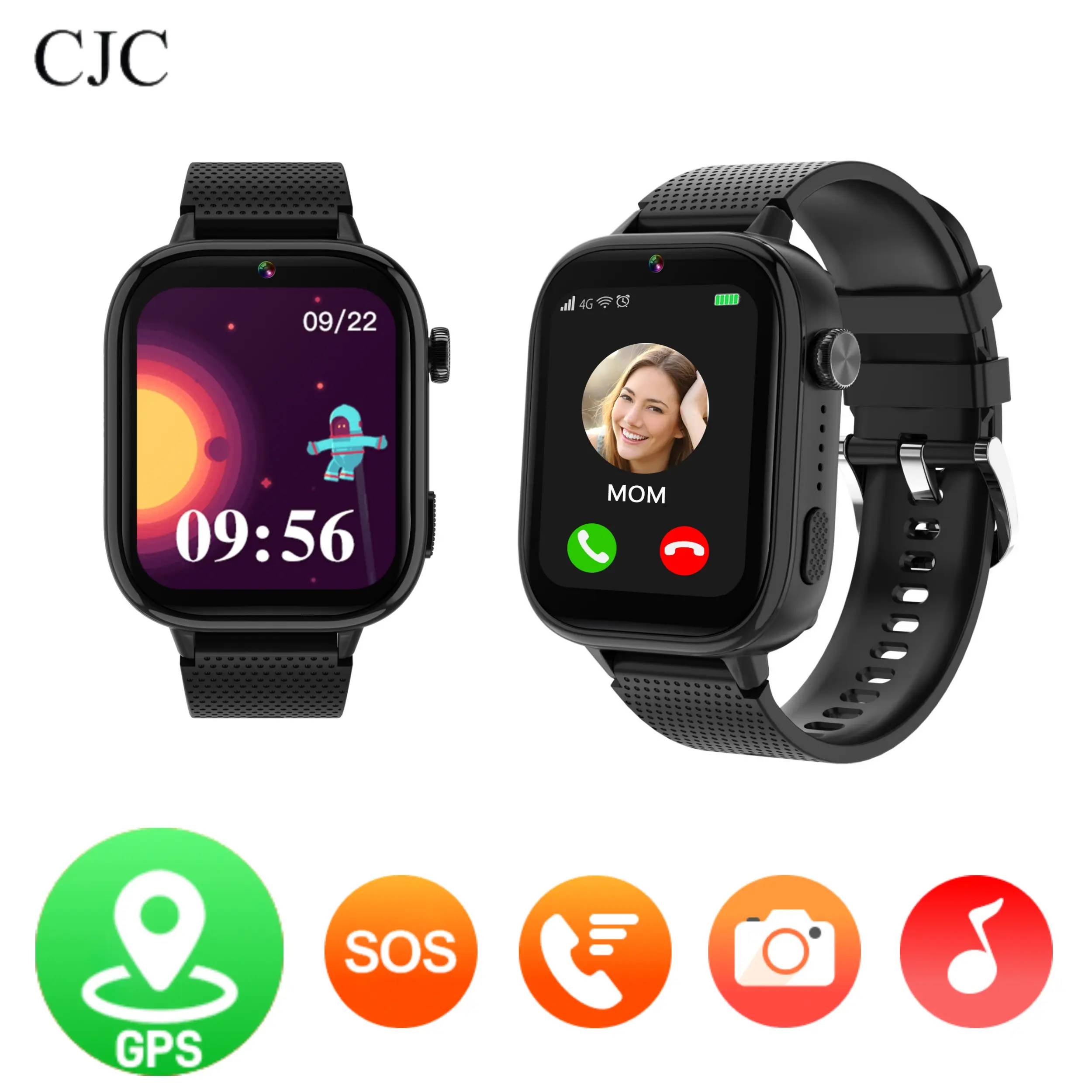 CJC Kids Smartwatch with built-in GPS, SOS emergency call button, two-way talk function, camera, 47 educational games, tons of apps to download Touch Screen Weaved Strap Wearable Smartphone Wristwatch TikTokShopBacktoSchool Black
