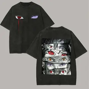 Sharingan T Shirt Rinnegan Eyes Vintage Acid Wash Streetwear Oversized Retro Anime Graphic Men Tees Cotton Clothing