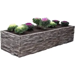 Raised Garden Bed Outdoor Tan/Brown Ledgestones Composite Polyurethane  Look Stone Garden Planter Box (4-Pack)