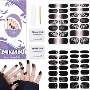 DUKASOU Semi Cured Gel Nail Strips Set, 56 Pcs Nail Art Stickers/Wraps, Long Lasting Nail Polish Strips for Adults