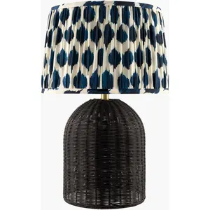 Deep Aqua Blue Bohemian Table Lamp with global details for bedside or console tables