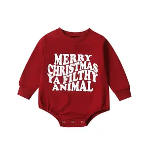 Baby Girl Boy Christmas Clothes Letter Print Sweatshirt Romper Infant Long Sleeve Bubble Romper Winter Outfit