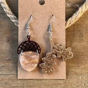 Acrylic Acorn and Leaf Earrings