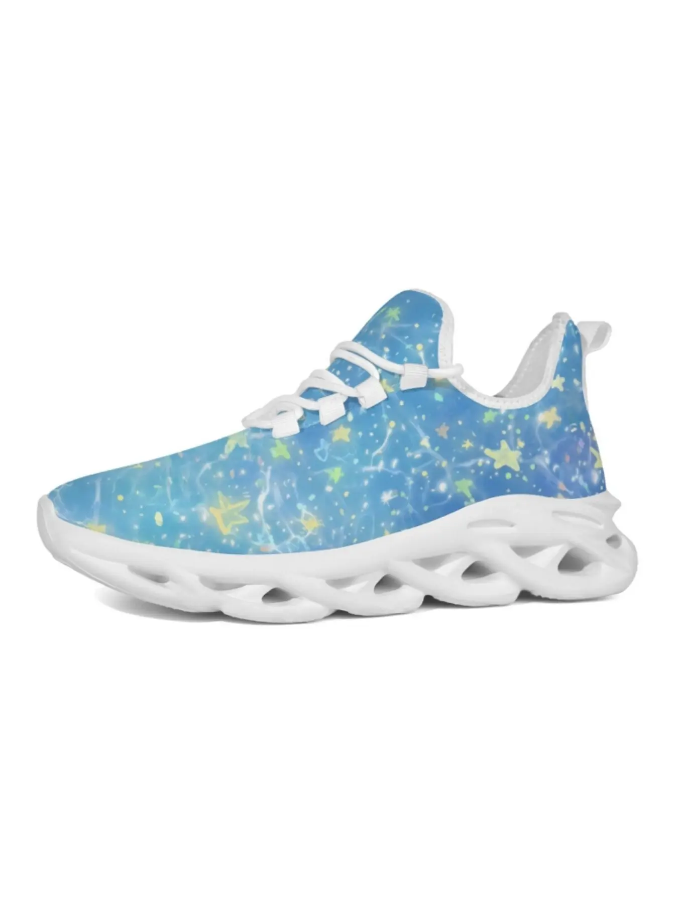 Neutral Fresh Blue Gradient Starry Sky Sneakers, Dreamy Graduated Print Breathable Thick Sole Dad Shoes, Dirt-Resistant Casual Footwear