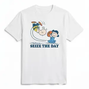 Seize The Day Peanuts Shirt | Charlie Brown Carpe Diem Tee | Vintage Peanuts Motivational T-Shirt | Retro Cartoon Inspirational Shirt | Unisex Peanuts Graphic Tee