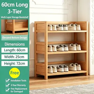 1 Bamboo Multi-Tier Shelf| Natural Wood Grain Appearance Storage Rack Suitable for Books, Decorations, Bathroom, Kitchen, Bedroom, and Living Room - Can be placed freestanding or wall-mounted.Sturdy bamboo shelf, 5-tier standing shelf, freestanding unit