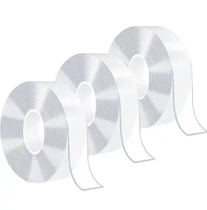 Extra Strong Double Sided Tape Heavy Duty Removable 30FT, Clear Sticky Adhesive Nano Tape Tough Washable Waterproof Mounting Tape for Hanging Picture, Poster, Carpet, Photo Deco, Pack of 3