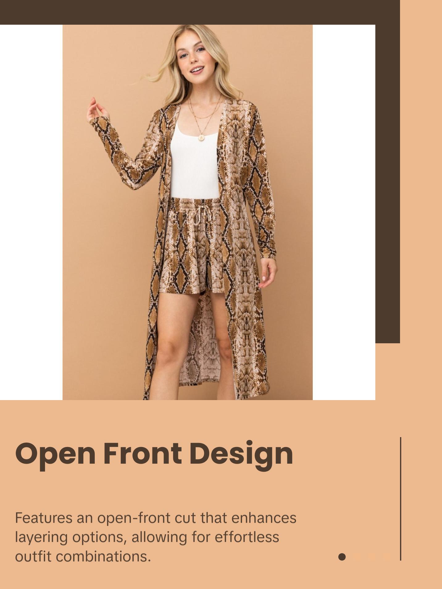 And The Why Snake Print Kimono Open Front Longline Cardigan
