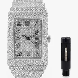 Men's Fully Iced Out Rectangle Watch, 40mm Case