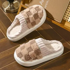 Women's Slip on Fuzzy House Slippers Memory Foam Slippers Scuff Outdoor Indoor Warm Plush Bedroom Shoes with Faux Fur Lining