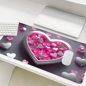 Romantic Pink Hearts Pattern Mouse Pad, Rectangle Gaming Mouse Pad, Non-Slip Mousepad, Office Desk Keyboard Mouse Mat for Home Office Game Room