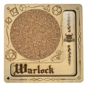 Warlock Dice Coaster with Engraved Design and Cork Surface for D&D Gaming