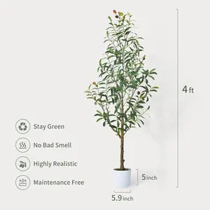 Artificial Olive Tree Faux Silk Plant for Home Office Decor Indoor Fake Potted Tree and Lifelike Fruits  Faux Olive Silk Tree with White Planter for Home Decor and Housewarming Gift