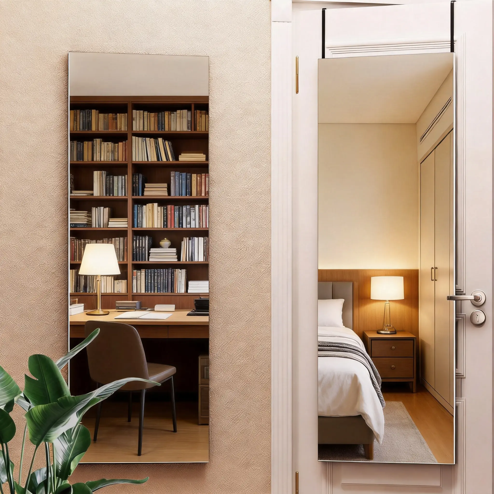 47"x16" Modern Full-Length Square Door Mirror - Durable Aluminum Alloy Border Glass Mirror, Over-The-Door Hanging & Wall-Mounted for Bedroom, Living Room Home Decor