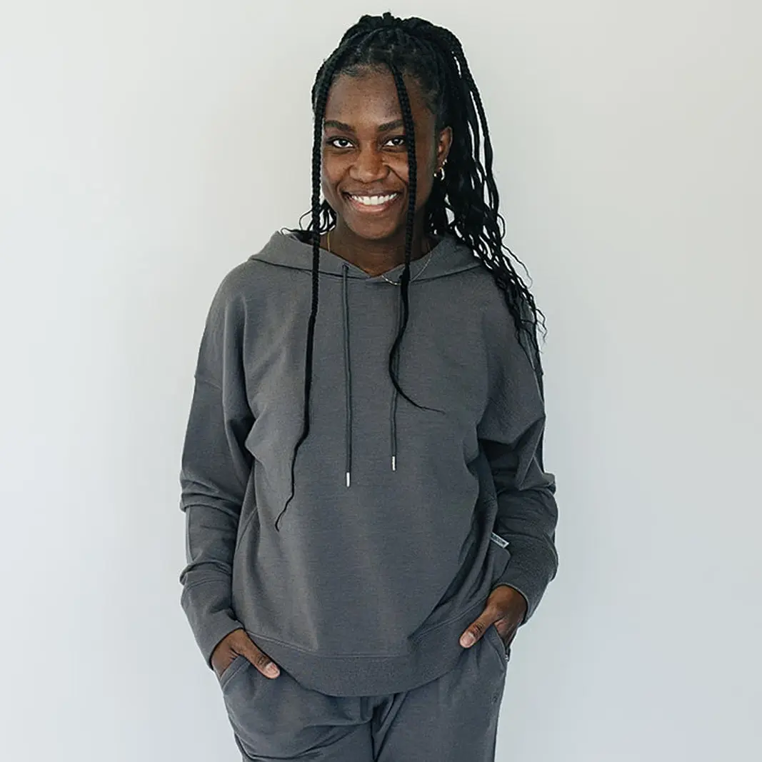 Women's Merino Wool Hoodie - Storm Gray, Essential Fabrics for Women's Hoodies, Basic, Athleisure Wear, Wrap, Lady, Minimalist