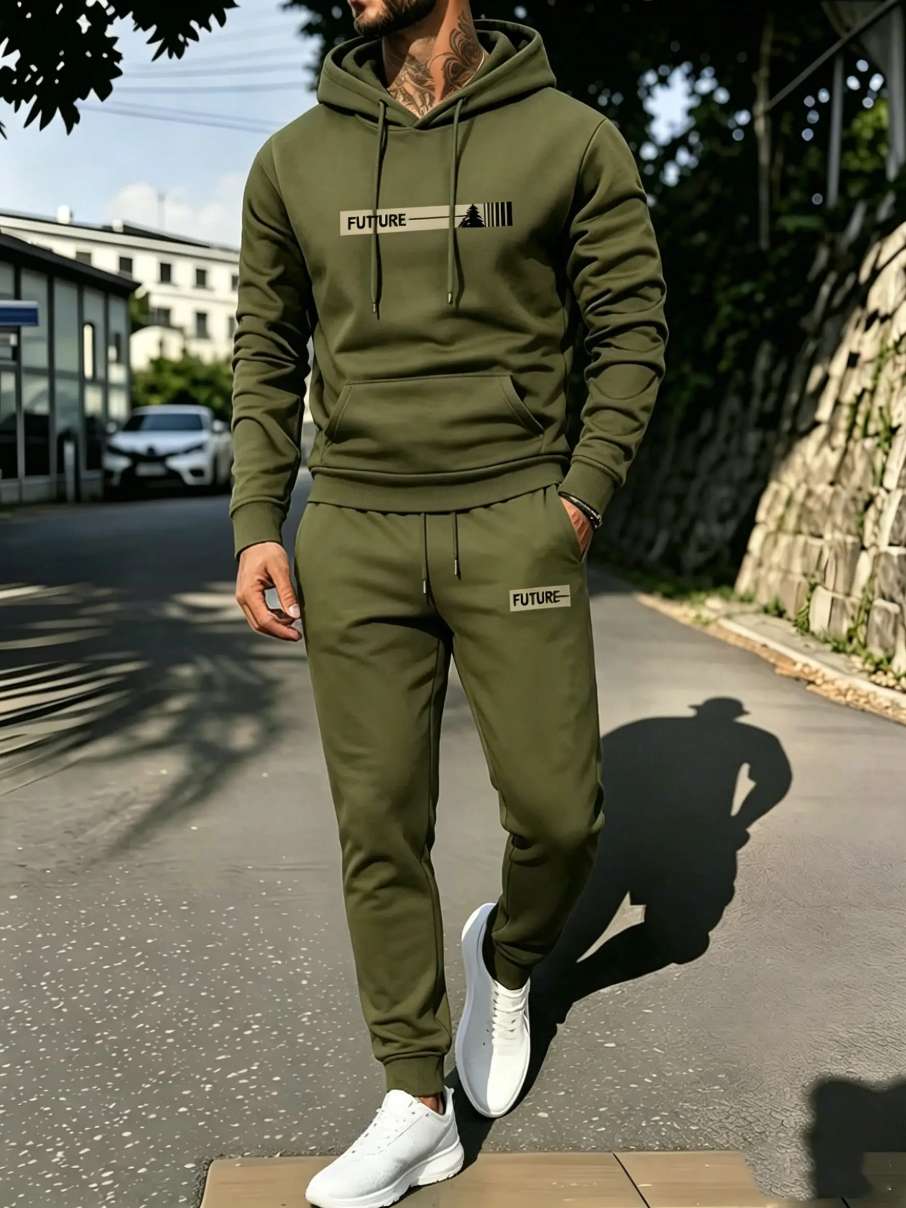 Men's two-piece set, casual round neck long sleeved hooded sweatshirt and sweatpants set, suitable for winter and autumn, sportswear set, hooded sweatshirt, sweatshirt, sweatpants fathersdaygift