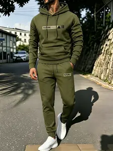 Men's two-piece set, casual round neck long sleeved hooded sweatshirt and sweatpants set, suitable for winter and autumn, sportswear set, hooded sweatshirt, sweatshirt, sweatpants