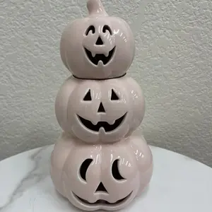 Pink Stacked Halloween Ceramic Pumpkins