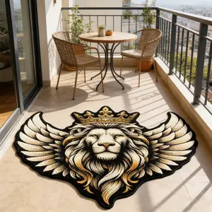 Crown Lion King Alien Carpet Black and Gold Color Block Tufted Floor Mat Anti-Slip Durable Decorative Rug for Living Room and Study Room with Majestic King Atmosphere Decor Suitable for Ins Style / Light Luxury Retro Home Decor Home Decorative Rugs