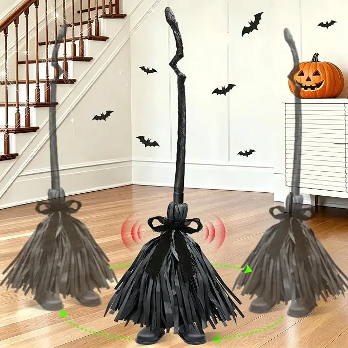 Halloween Decorations Animated Witch Broom,36 Inch Auto-Walking Broomstick | Sound/Touch/Clap Activated Moving Circular Magics Broom Scary Prop for Haunted House,Halloween Party Decor Indoor & Outdoor