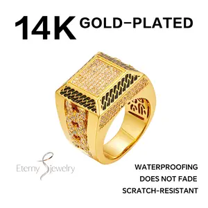 14K Gold Plated Cuban Link Ring Iced Out Gold Zirconia Gold Band Ring CZ Simulated Diamond Stackable Ring Unique  Square Eternity Bands for Women and Men Dainty Accessories