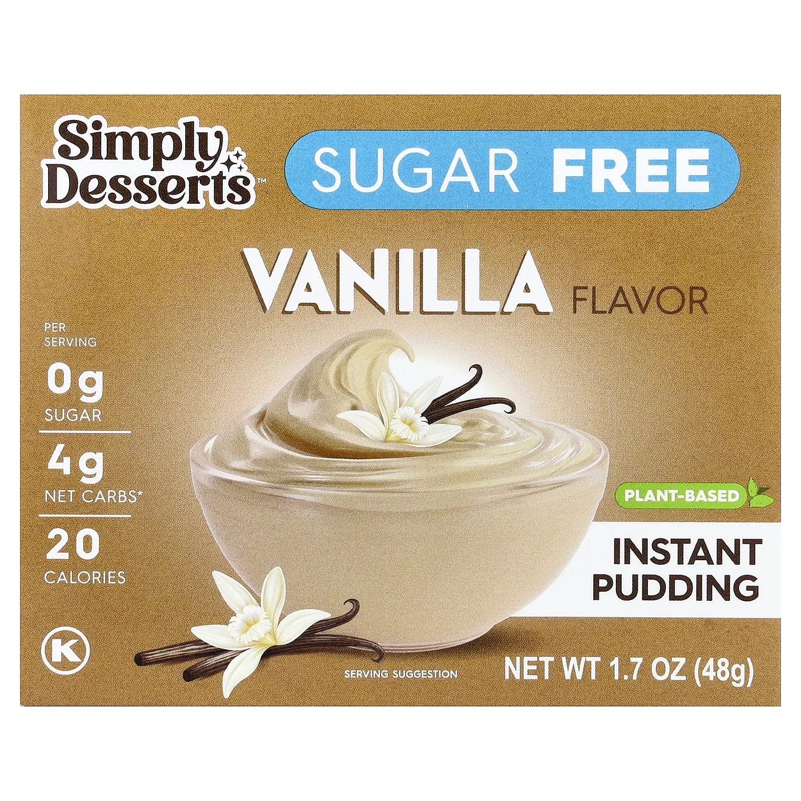 Simply Desserts Plant-Based Instant Pudding, Sugar Free, Vanilla, 1.7 oz (48 g)