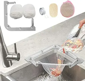 Kitchen Sink Triangle Tri-Holder Filter, Kitchen Sink Strainer, Sink Drain Strainer, with a Triangular Gray Rack and 100PCS Large Size Filtering Mesh Bags for Kitchen Leftover