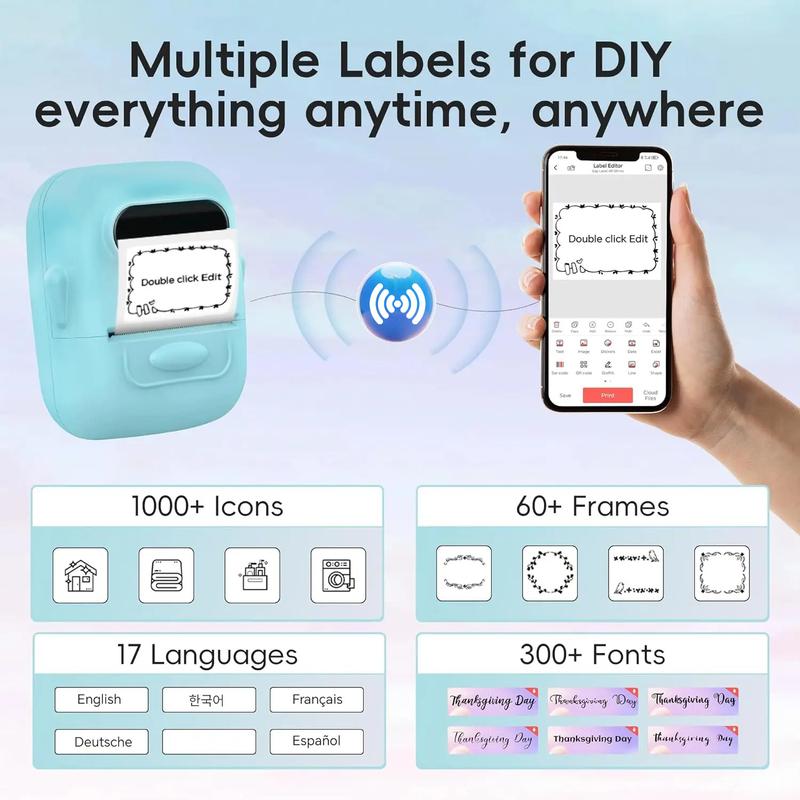 Label Maker, label printer, portable wireless printer, Bluetooth supported, suitable as a Valentine's Day gift for loved ones and partners, Super Bowl