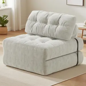 Folding Sofa Bed, Floor Folding Couch with Pillow, Futon Sofa Bed Convertible Sleeper Chair Foldable Mattress Back Support, Portable Fold Out Couch, Single, Corduroy, Beige