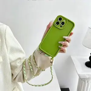 Solid Color Crossbody Leather Strap Phone Case for iPhone 16 15 14 Plus 13 12 11 Pro Max XR XS XSMAX Minimalist Silicone Shockproof Soft Case Crossbody Phone Lanyard Phone Accessories