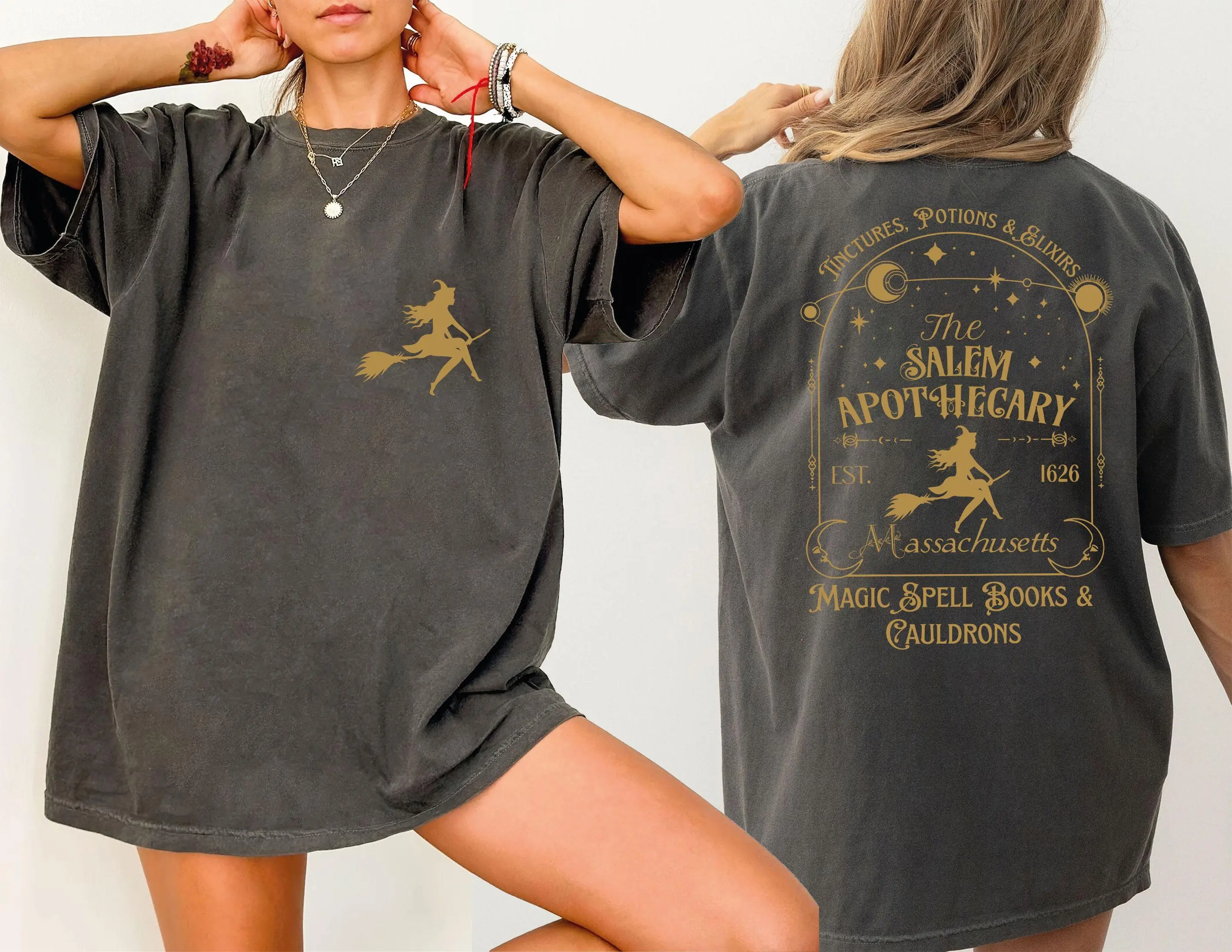 Comfort Colors® Salem Apothecary Witch T-shirt Magical Spell Books Cauldrons Design Witchcraft Apparel Halloween Shirt Vintage Mystic Gifts85