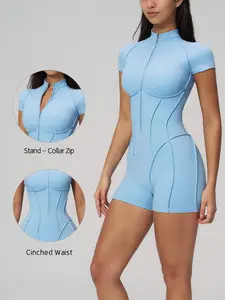 Women's Sportswear Romper, Half-Zip Stand Collar Short Sleeve Yoga, High Elasticity, Breathable, Quick-Dry, Shapewear Design