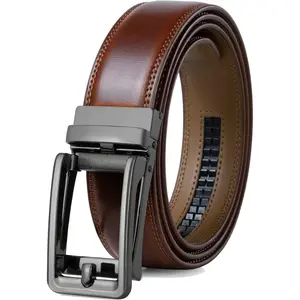 Men's Leather Ratchet Comfort Click Belt Dress with Slide Buckle -Adjustable Trim to Fit