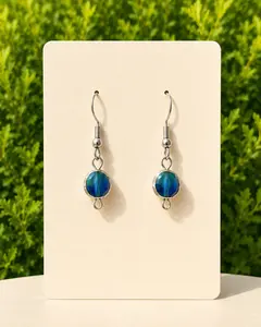 Sterling Silver Blue Green Faceted Beaded Dangle Earrings | Handmade
