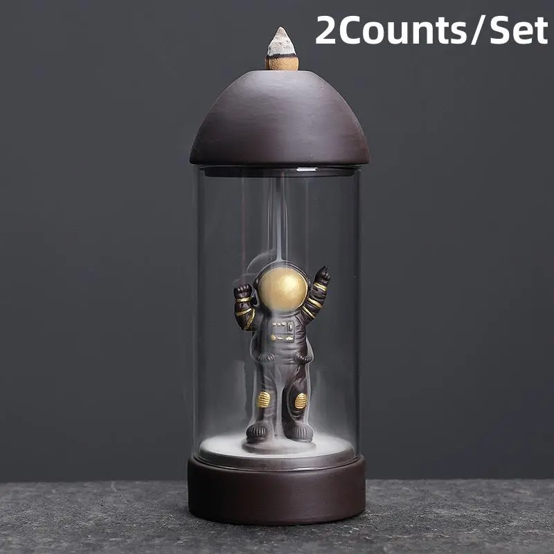 Astronaut Design Desktop Ornament, 2 Counts/set Windproof Backflow Incense Burner, Sandalwood Burner, Incense Censer, Home Fragrance Holder