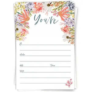 Wildflower Invitations With Envelopes (20 Count) - Floral Boho Garden Theme For Bridal Shower, 1st Birthday, Adult Birthday, Brunch or  Shower