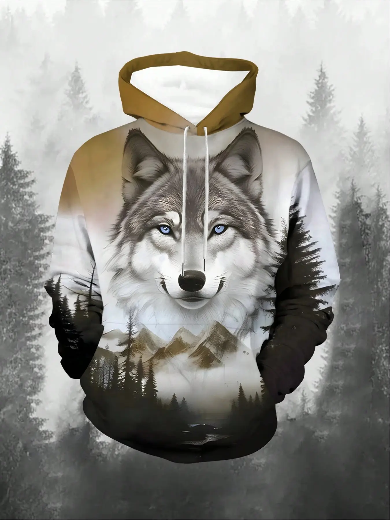 Animal Wolf graphic Men's Fashion 3D Print Outdoor Hoodie Streetwear Hoodies Hooded Front Pocket Designer Hoodie Sweatshirt Fitted Long Sleeves Short Tops