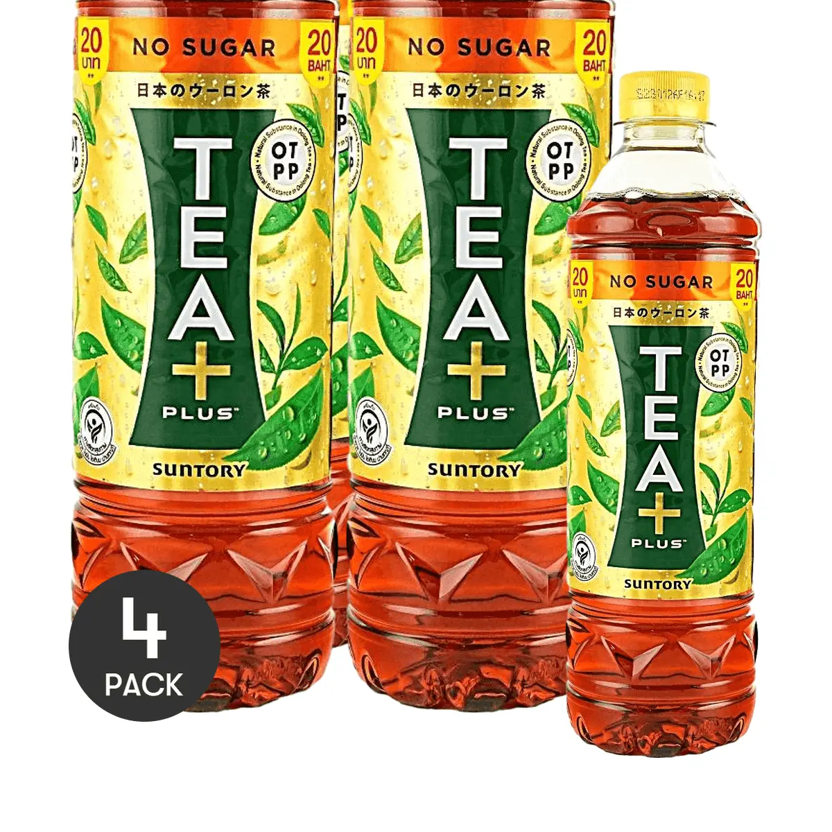 4 Pack TEA PLUS Thai Unsweetened Oolong Tea 490ml Bottles - Zero Sugar Healthy Beverage