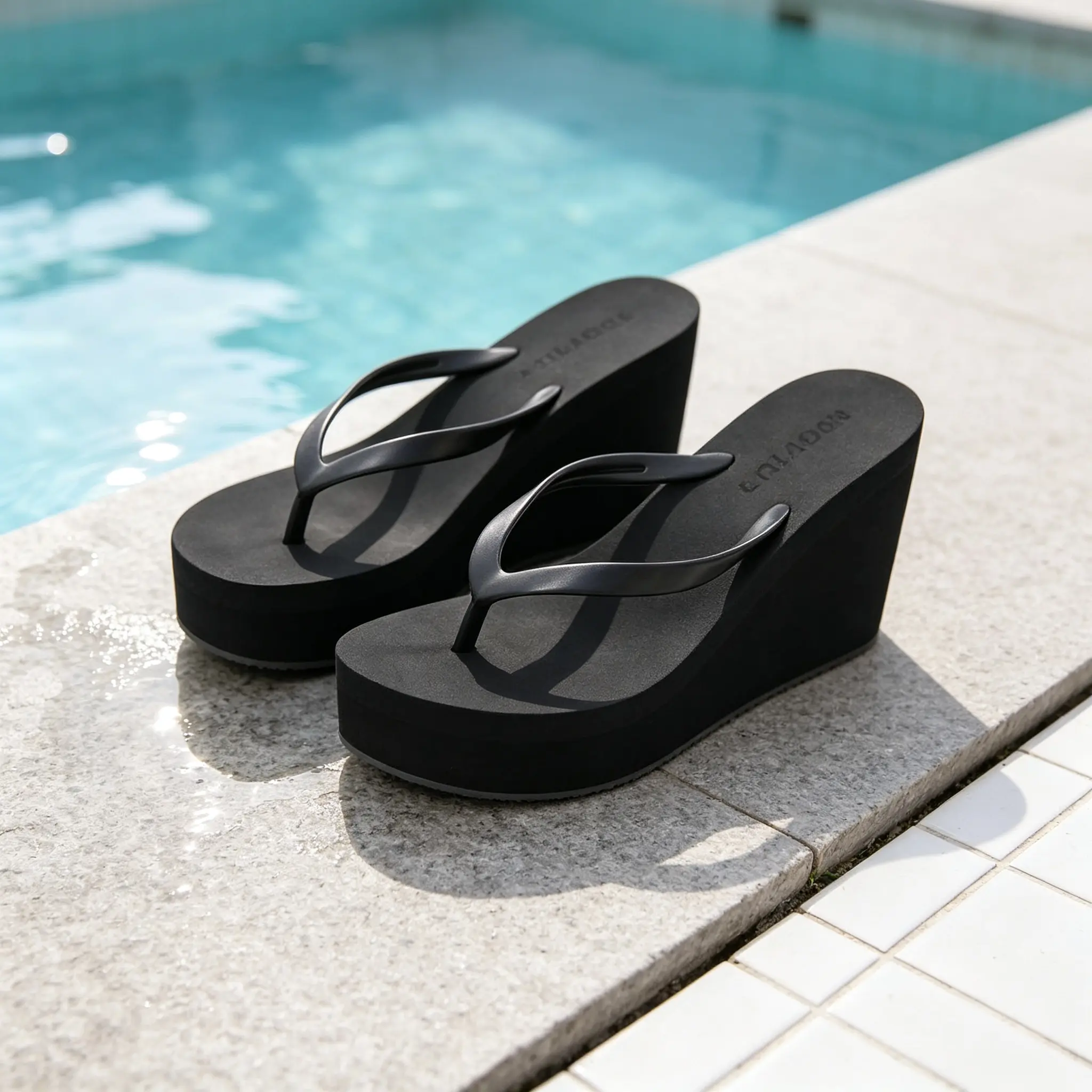 Black height-increasing platform flip-flops with EVA soft sole Footwear Shoe