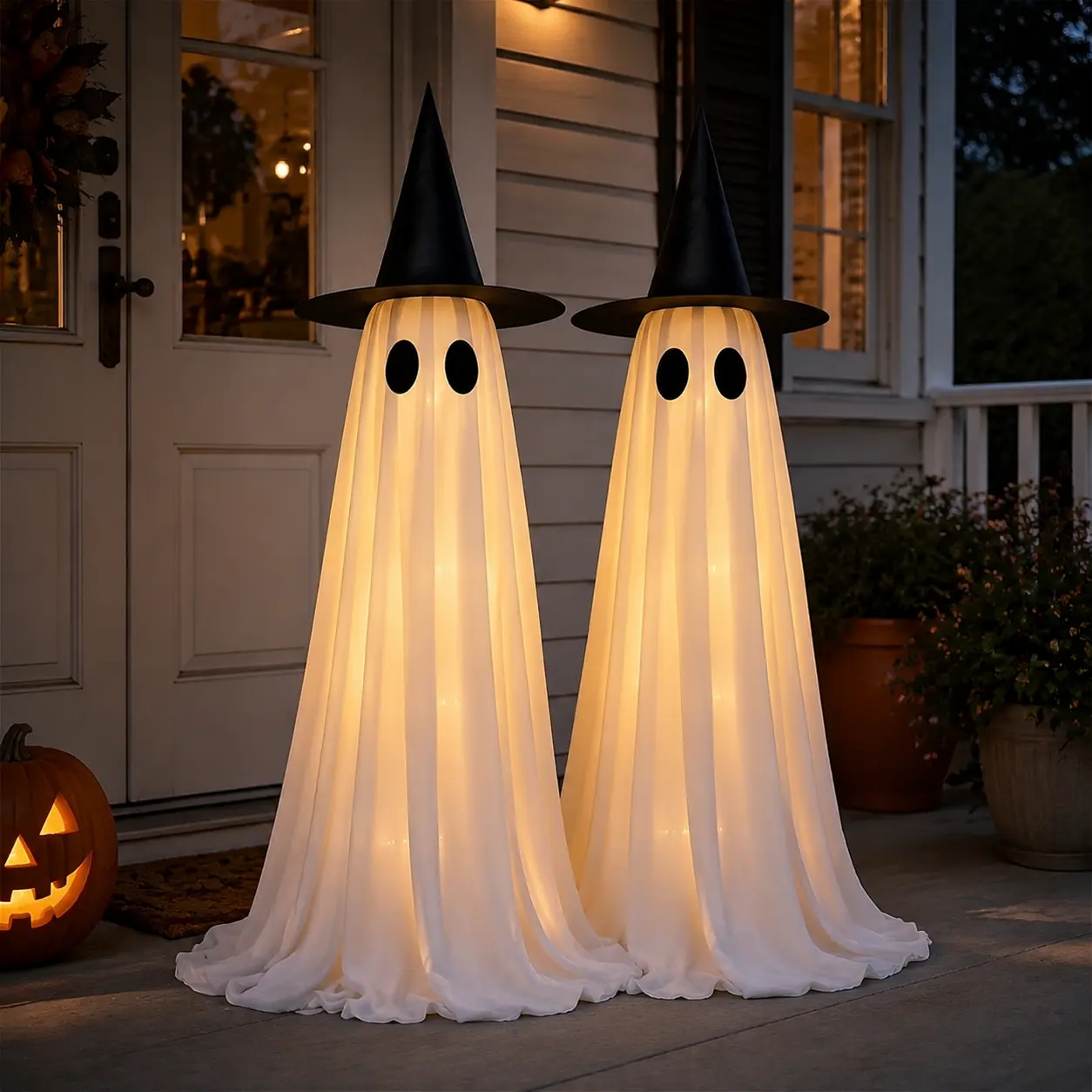 Halloween Decorations 2-Piece Cute Ghost LED Light Kit, 62in Battery-Powered Set with Light String, Easy-to-Assemble for Front Door, Porch, Festive Home Party Supplies & Gifts