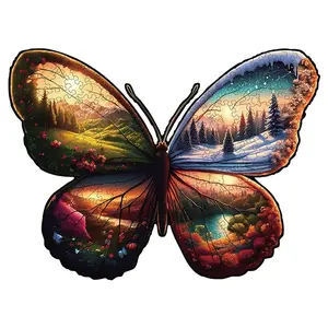 Butterfly Pattern Four Seasons Wooden Puzzle, Seasonal Themes, Irregular Animal Shape Blocks, High Difficulty Magic Puzzle Toy Gift for Birthdays Holidays Christmas Home Decor Game